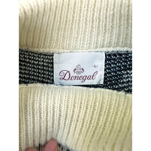 Vintage Donegal Navy Blue/Cream Graphic Mockneck Sweater | Size Large - Picture 5 of 8